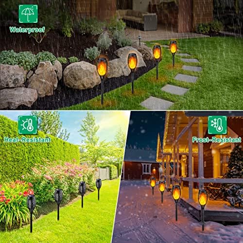 IkeeRuic Solar Lights Outdoor, Solar Torch Light with Flickering Flame for Garden Decor, Solar Garden Lights, Waterproof Outdoor Lighting, Flame Torches for Outside Patio Pathway Yard Decorations