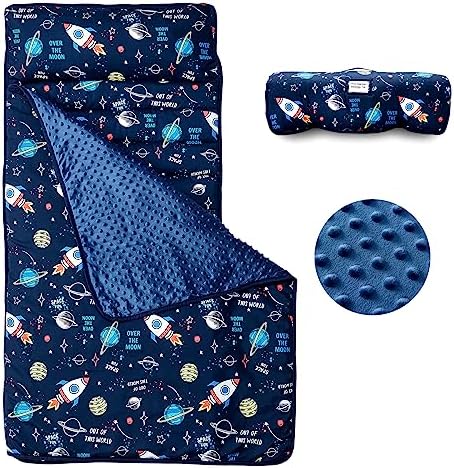beeweed Toddler Nap Mat, Rollup Design Kid Sleeping Mat with Removable Pillow & Minky Blanket, Toddler Sleeping Bag for Daycare Preschool Travel Camping