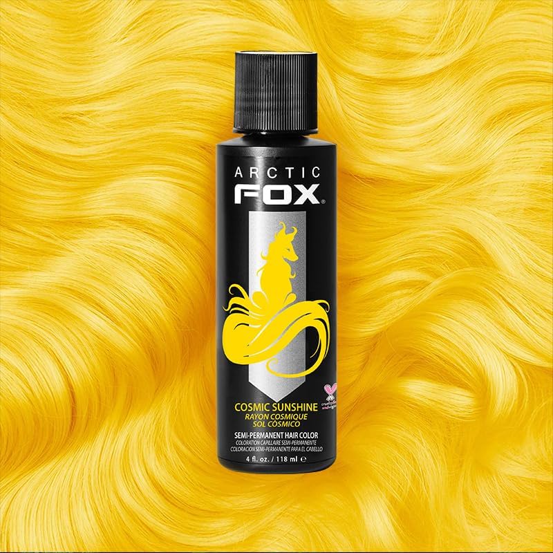 Arctic Fox Semi-Permanent Hair Dye, Vegan & Cruelty-Free, Vibrant Yellow Color, Ammonia-Free, Peroxide-Free, Conditioning Formula, For All Hair Types, Cosmic Sunshine, 4 Fl Oz (Pack of 2)