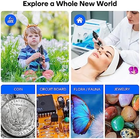 USB Digital Microscope, 50x-1600x Magnification Handheld, 1440P HD 8 LED Lights, Portable Pocket, Compatible with iOS and Android Devices, 2MP Magnifier Microscopes Camera (321P with Stand)