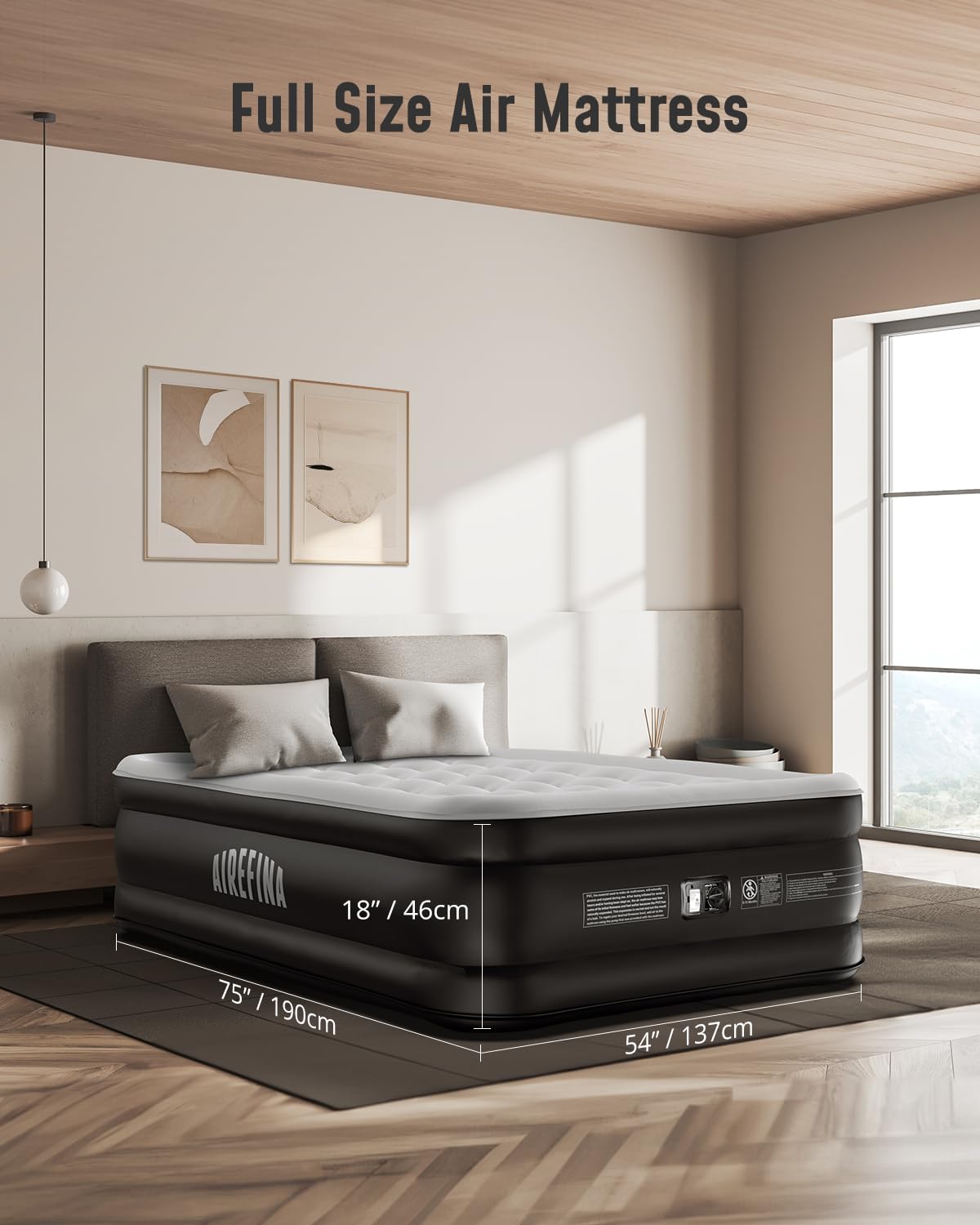 Airefina Air Mattress Full with Built in Pump, 18" Comfort Blow Up Mattress Quick Inflation/Deflation, Inflatable Mattress with Carrying Bag Portable for Guest Home Full Size Colchones Inflables