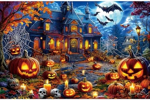 Halloween Jigsaw Puzzles 500 Pieces for Adults - Spooky Haunted House Puzzle with Jack-O-Lanterns, Bats & Full Moon - 500 Piece Puzzles for Adults, Families & Seniors - 23"x15"