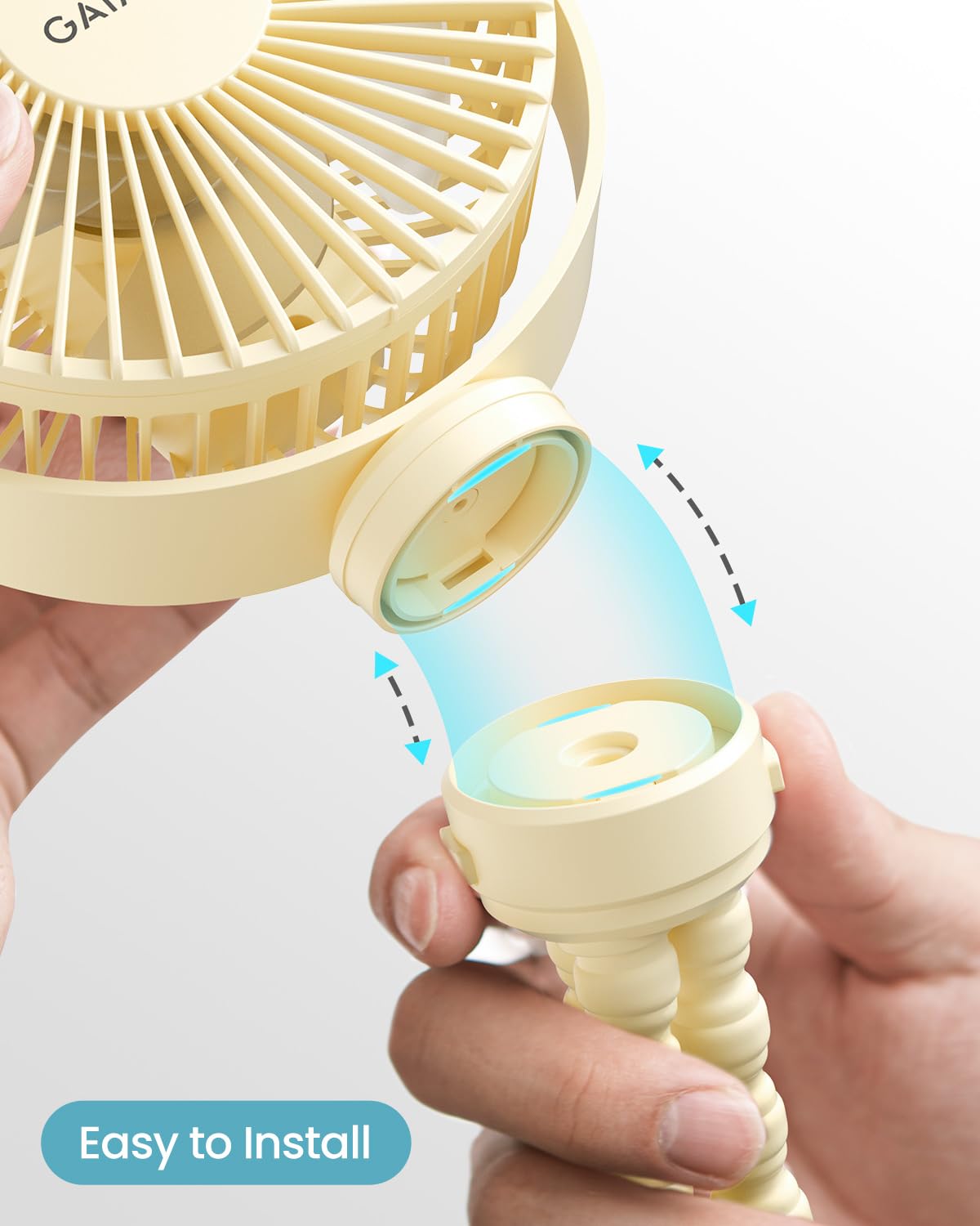 Gaiatop Mini Electric Fan with 5.5mm Gaps, Rechargeable, Detachable, 360 Rotate, 3 Speed, Yellow