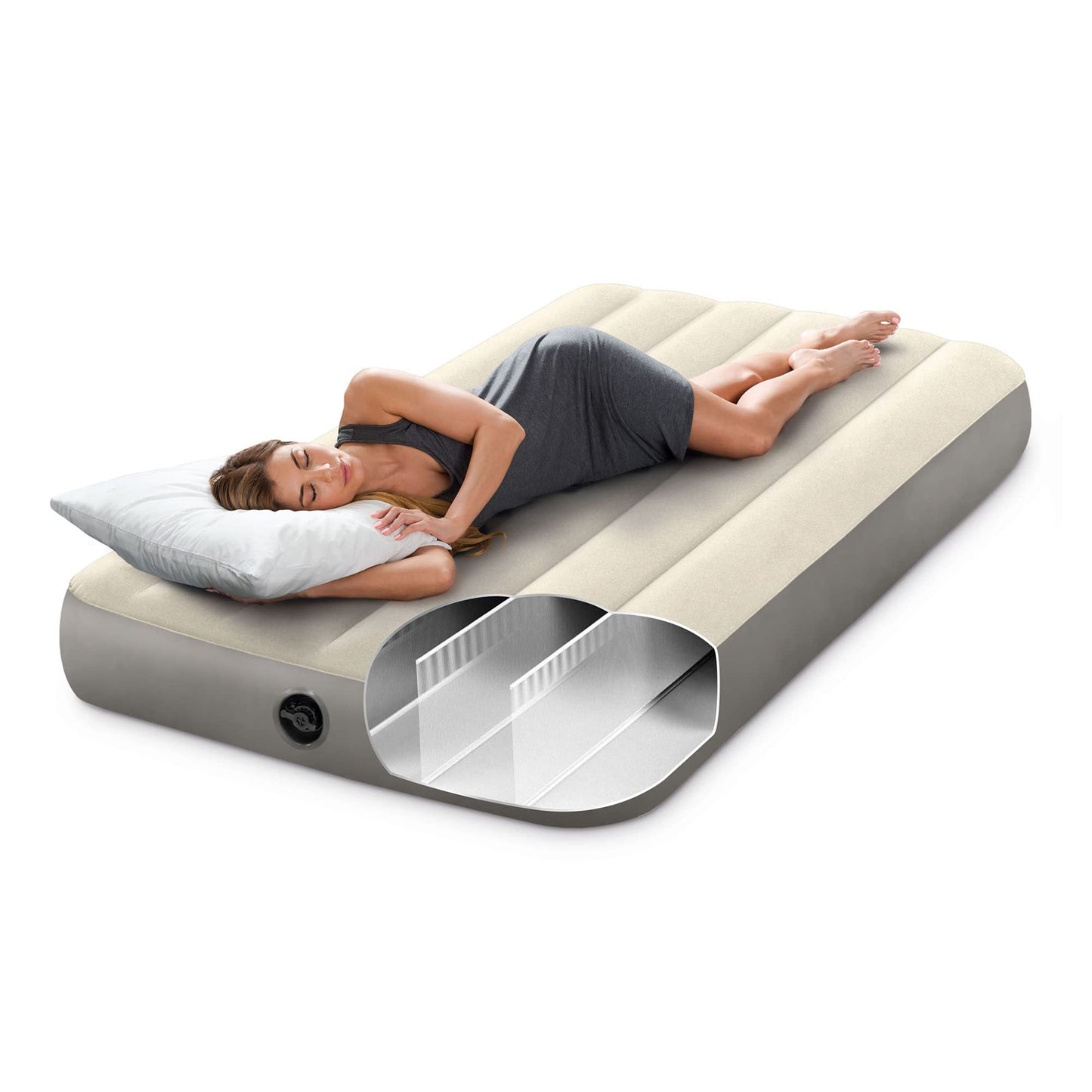 Intex 64101E Dura-Beam Standard Single-High Air Mattress: Fiber-Tech – Twin Size – 10in Bed Height – 300lb Weight Capacity – Pump Sold Separately