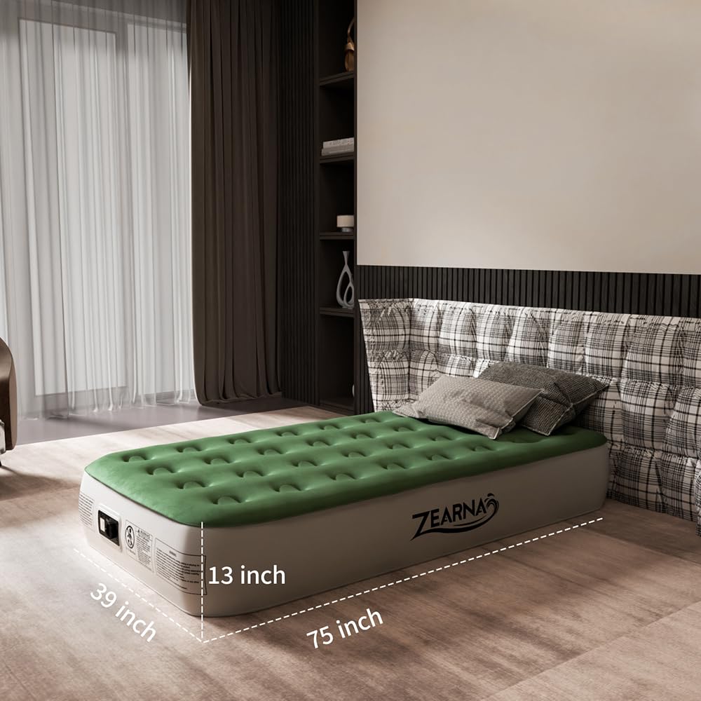 Zearna Air Mattress with Built in Pump - Upgraded Twin Blow Up Mattress, 2 Mins Quick Self Inflatable, 13"/550lbs Max, Strong Support, No Lost Air, for Camping,Home,Guests,Portable Travel