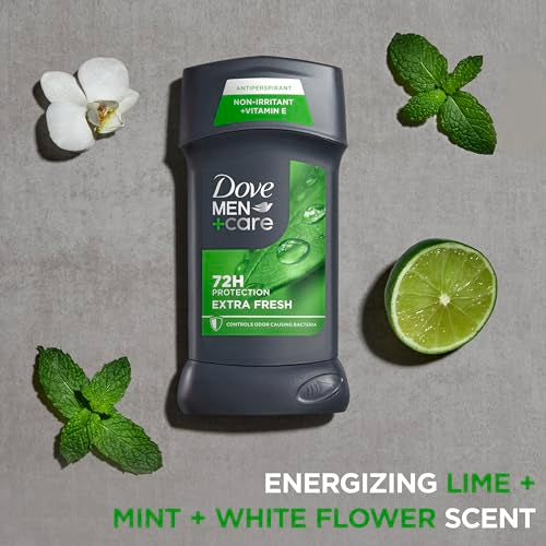 Dove Men+Care Antiperspirant Deodorant Stick for Men 4 Count Extra Fresh with 72-hour Sweat & Odor Protection with 1/4 Moisturizing Cream & Long-lasting Citrus scent 2.7 oz