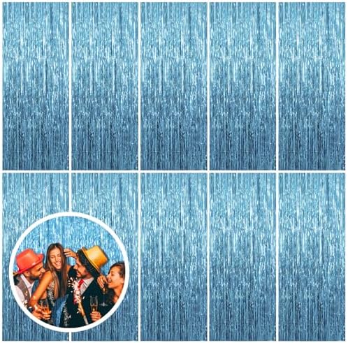 10 Pack Blue Backdrop Curtain Tinsel Streamers Ocean Themed Decor Birthday Party Decorations Foil Fringe Backdrop Graduation Baby Shower Bachelorette Winter Party Decorations Supplies