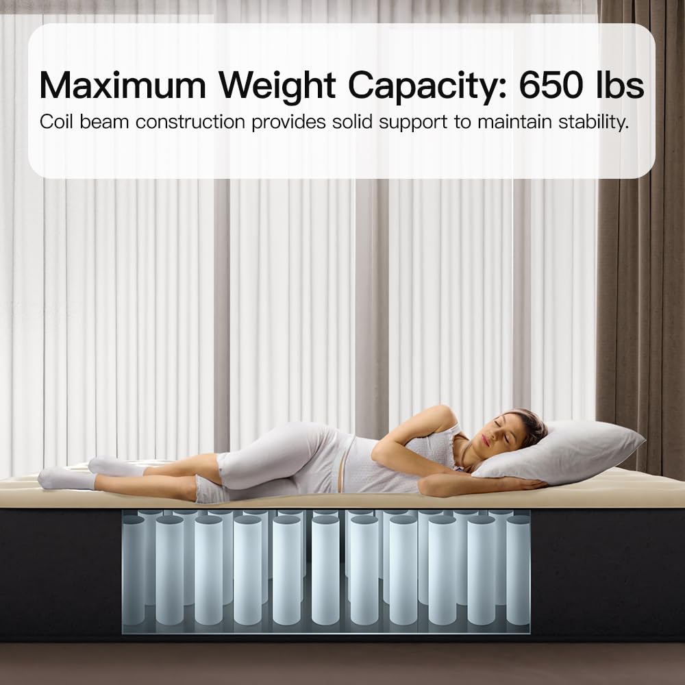 SENNOUL Air Mattress Queen with Built in Pump - Upgraded Blow Up Bed, 2 Mins Quick Self Inflatable, 13"/650lbs Max, Strong Support, All Night No Lost Air, for Camping,Home,Guests & Portable Travel