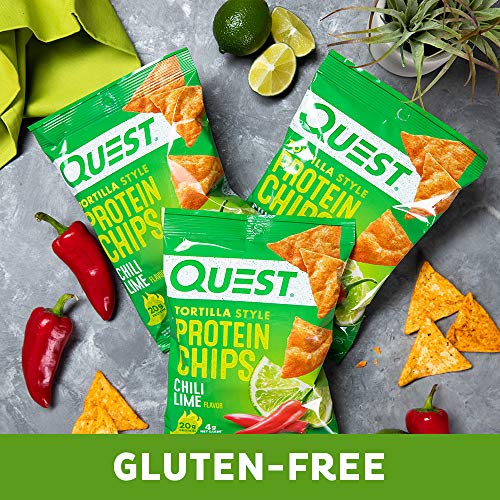 Quest Nutrition Chili Lime Tortilla Style Protein Chips, 20g Protein, 3g Net Carbs, Low Carb, Gluten Free, 1.1 oz (Pack of 12)