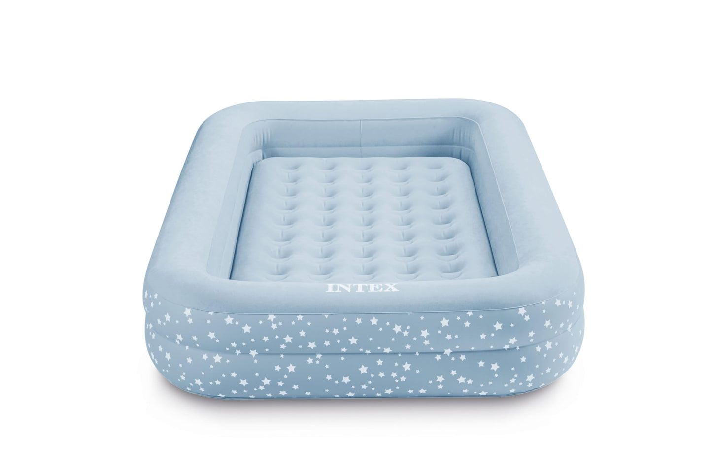 Intex 66810FL Inflatable Kidz Travel Bed Set, Includes Hand Pump and Carry Bag, Removable Mattress, Quick Inflation, Indoor Use, 42in x 66in x 10in, Blue with Star Print Frame