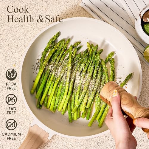 CAROTE 21Pcs Pots and Pans Set, Nonstick Cookware Sets, White Granite Induction Cookware Non Stick Cooking Set w/Frying Pans & Saucepans(PFOS, PFOA Free)