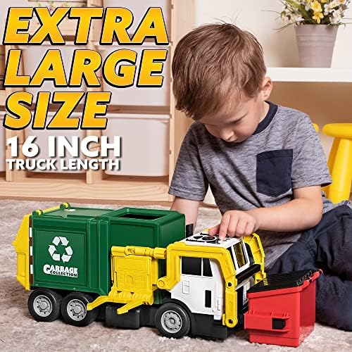 JOYIN Large Friction Powered Garbage Truck Toy Set, Includes Dumpster, Trash Bins, and Learning Cards for Kids, Boy Toys Birthday Gift for Boys Girls Kids Toddler