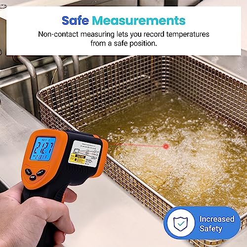 Etekcity Infrared Temperature Thermometer Gun, Laser Food Temp Gun for Pizza Oven, Griddle, Grill, Meat, Candy, Vehicle's Engine, Surface Temp Reader -58°F to 842°F, Orange
