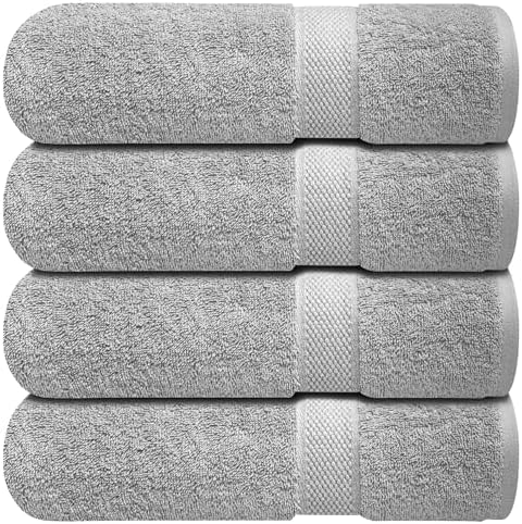 Infinitee Xclusives Luxury 100% Ring-Spun Cotton Bath Towels Set of 4 (27x54 inches) – Soft, Absorbent & Quick-Drying Towels for Bathroom, Gym, Spa & Hotel Use (Charming Grey, Bath Towels)