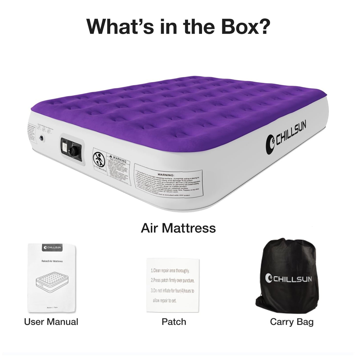 CHILLSUN Queen Air Mattress with Built in Pump,Elevated Durable Inflatable Mattresses with Storage Bag,13" Fast&Easy Inflating Blow Up Airbed,Camping Accessories for Travel&Guests&Home