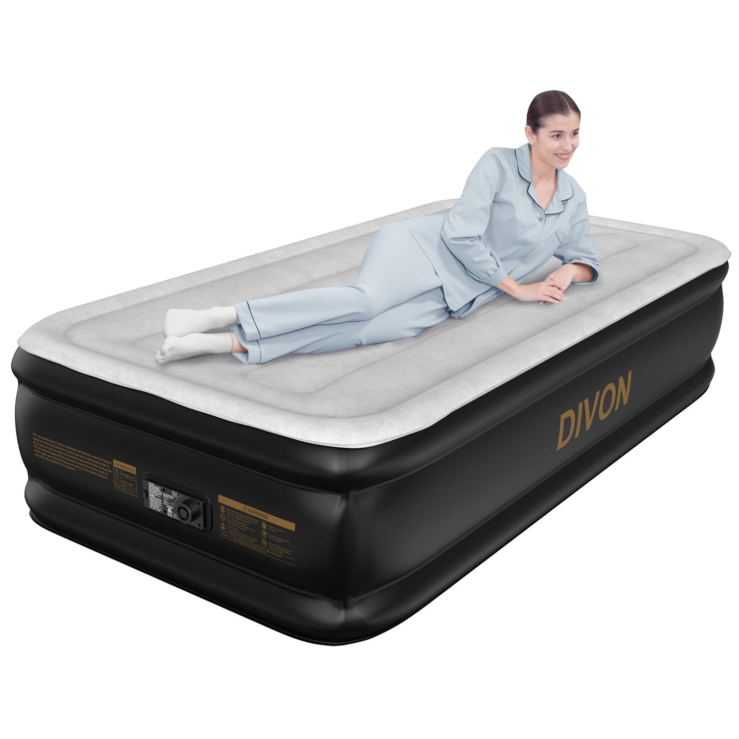 DIVON Twin Air Mattress with Built in Pump Raised,18” Inflatable Mattress with Wave Design,Blow Up Mattress in 2 Mins,Single Twin Size Air Mattress for Guest, Thicker AirBed,Colchon Inflable-330Lbs