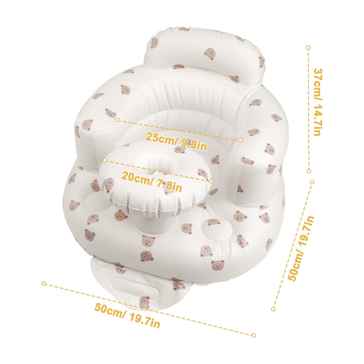 EKEPE Inflatable Baby Chair with Tray for Babies 3 Months & Up, Blow Up Baby Seat with Built in Air Pump, Sit Me Up Floor Baby Seats for Infants for Sitting Up - Bear Head with Tray