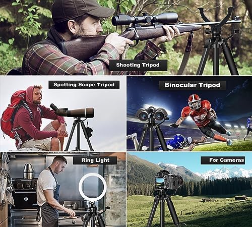 Spotting Scope Tripod, Shooting Tripod and Compact Shooting Stand Rest Hunting V Yoke, with Binoculars Adapter and Removable 360° Rotate Fluid Head, Perfect for Binoculars, Spotting Scope, Shooting