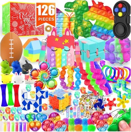 Fidget Toys, 126 Pack Party Favors for Kids 8-12 4-8, Sensory Toys Bulk Autism Autistic, Treasure Box Toys for Classroom, Stocking Stuffers, Goodie Bag Stuffers, Christmas Birthday Gifts Prizes