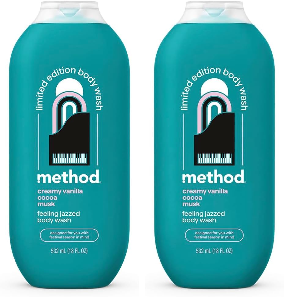 Method Limited Edition Body Wash, Feeling Jazzed with notes of Creamy Vanilla, Cocoa, and Musk, 18oz (Pack of 2)