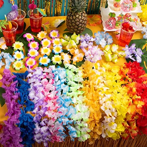 Joyin Toy 60 Counts Hawaiian Leis Bulk, Tropical Flower Lei Hawaiian Lei Beach Hawaii Luau Party Favors Decoration Birthday Party Supplies