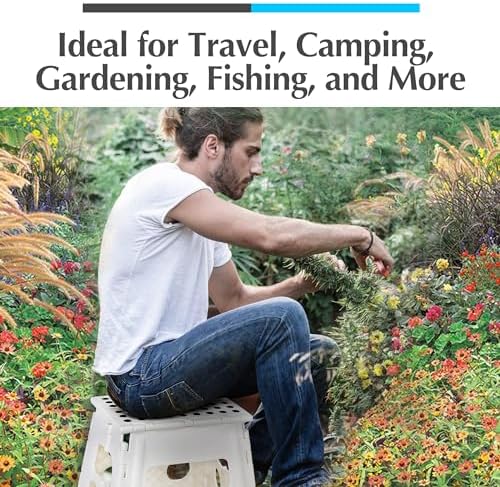 Handy Laundry Folding Lightweight Step Stool - Sturdy Enough to Support Adults and Safe Enough for Kids - Opens Easy with One Flip - Great for Kitchen, Bathroom or Bedroom (White - 13 inch)