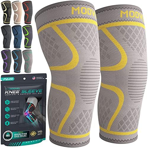 Modvel Compression Knee Brace for Women & Men - 2 Pack Knee Brace for Women Running Knee Pain, Knee Support Compression Sleeve, Workout Sports Knee Braces for Meniscus Tear ACL & Arthritis Pain Relief