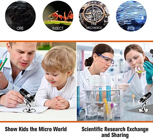 USB Microscope, Digital Handheld 40X-1000X Magnification Endoscope Mini Video Camera with 8 Adjustable LED Lights, Compatible with Windows 7/8/10/11 Mac Linux Android (with OTG)