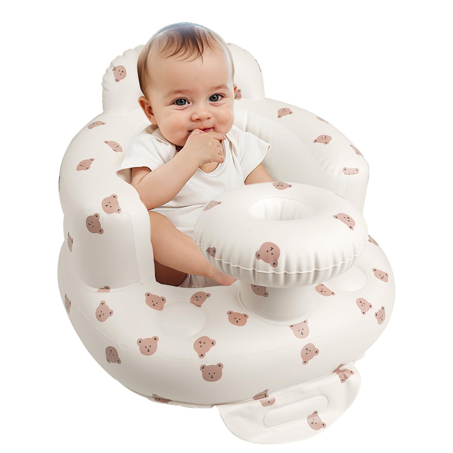 EKEPE Inflatable Baby Chair with Tray for Babies 3 Months & Up, Blow Up Baby Seat with Built in Air Pump, Sit Me Up Floor Baby Seats for Infants for Sitting Up - Bear Head with Tray