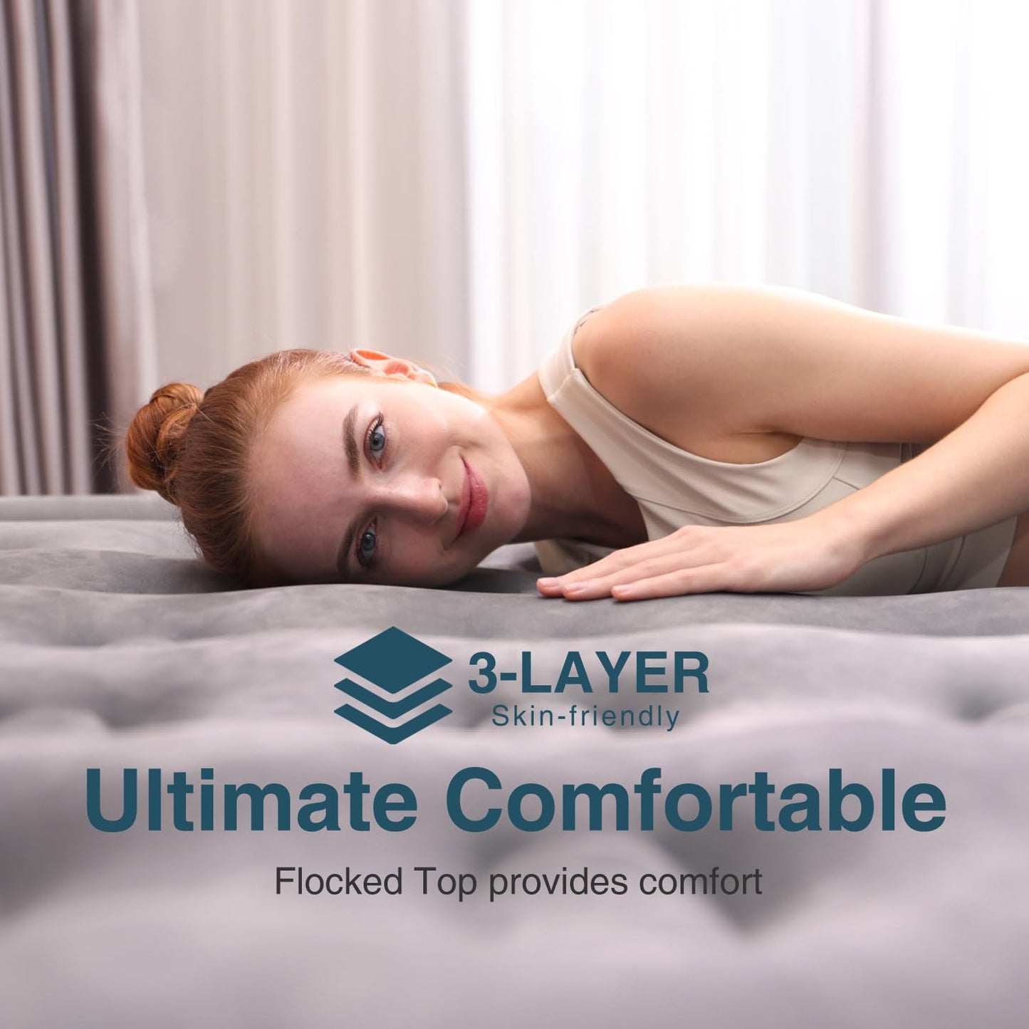 Ezyrest Air Mattress 18", Queen Air Mattress with Built in Pump, Inflatable Mattress with Soft Flocked Top and Portable Carry Bag Adjustable Blow Up Mattress for Guest, Indoor, Travel (Black)