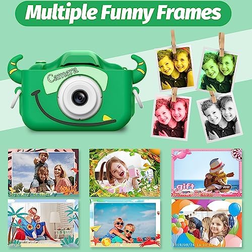 Goopow Kids Camera Toys for 3-8 Year Old Girls Boys,Children Digital Video Camcorder Camera with Cartoon Soft Cover, Best Chritmas Birthday Festival Gift for Kids - 32G SD Card Included