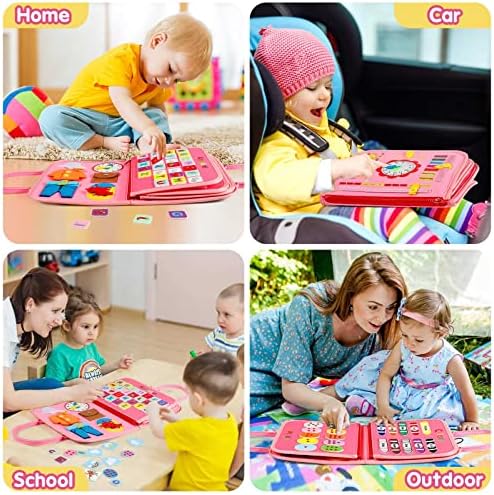 Toddler Busy Board - Montessori Toys for Toddler Girl Birthday Gift, Educational Learning Sensory Busy Book for Toddlers Girls, Toddlers Activities Toy for Airplane Car Travel