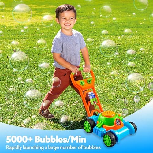 SLOOSH Bubble Lawn Mower Toddler Toys - Pretend Play Bubble Blower Machine Gardening Toy Leak-Proof for Indoor Outdoor Use, Push Toys Preschool Baby Boys Kids Halloween Birthday Gifts (Blue)