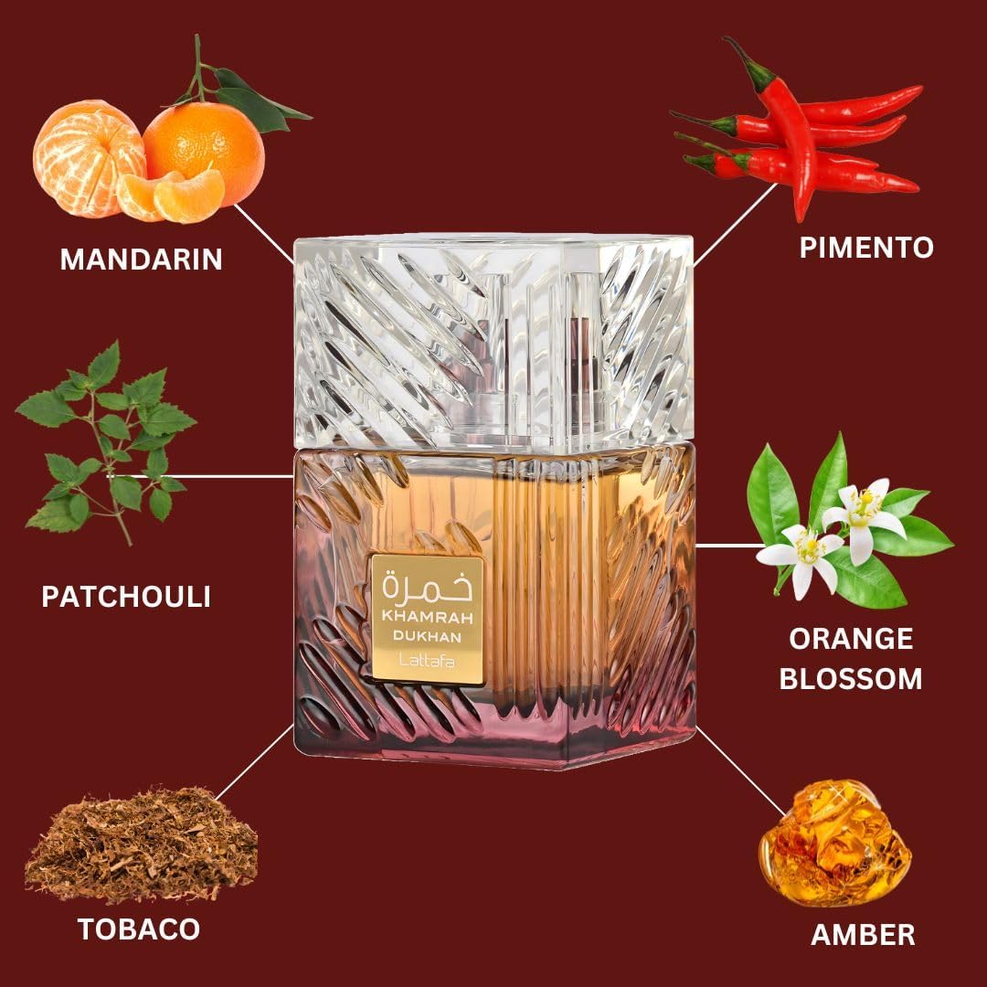 Lattafa Khamrah Dukhan for Unisex Eau de Parfum Spray, 3.4 Ounce / 100 ml