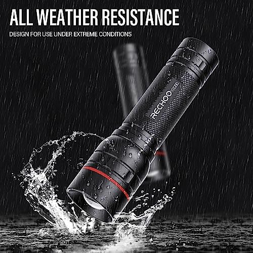 RECHOO Rechargeable Flashlights High Lumens, 2 Pack G1000 Super Bright Flash Light, Small Led Tactical Flashlight with 3 Lighting Modes, Portable Flashlights for Camping Home (Battery Included)