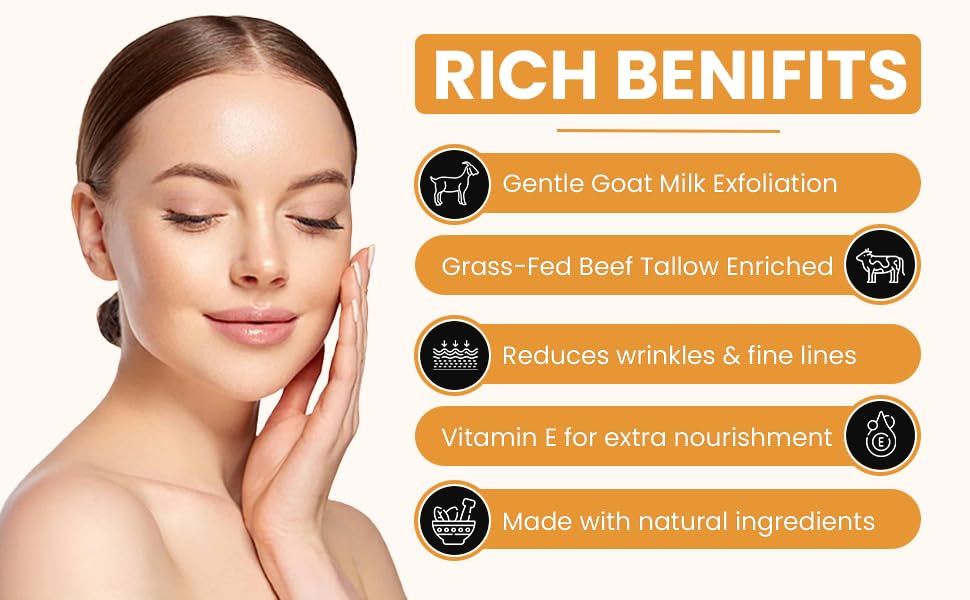 Grass Fed Beef Tallow & Goat Milk Body Lotion for Sensitive Skin, Organic Tallow Lotion - Soothes Dry Patches, Goat Milk Moisturizer - Handmade Tallow Body Lotion (Oatmeal & Honey, 8 Oz)