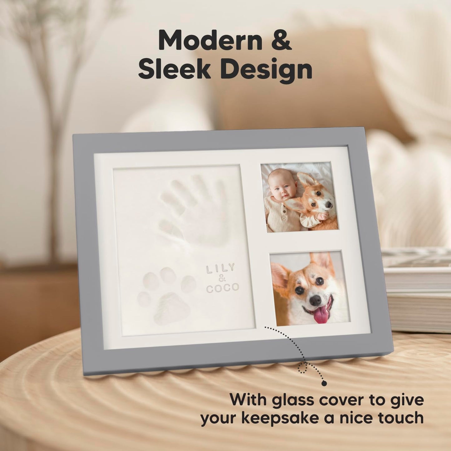 Baby Hand and Footprint Kit - Quick Dry Clay Baby Footprint Kit, Newborn Keepsake, Nursery Picture Frame for Boys, Girls, Personalized Gifts for Shower & Registry,New Mom Gift(Cloud Gray)