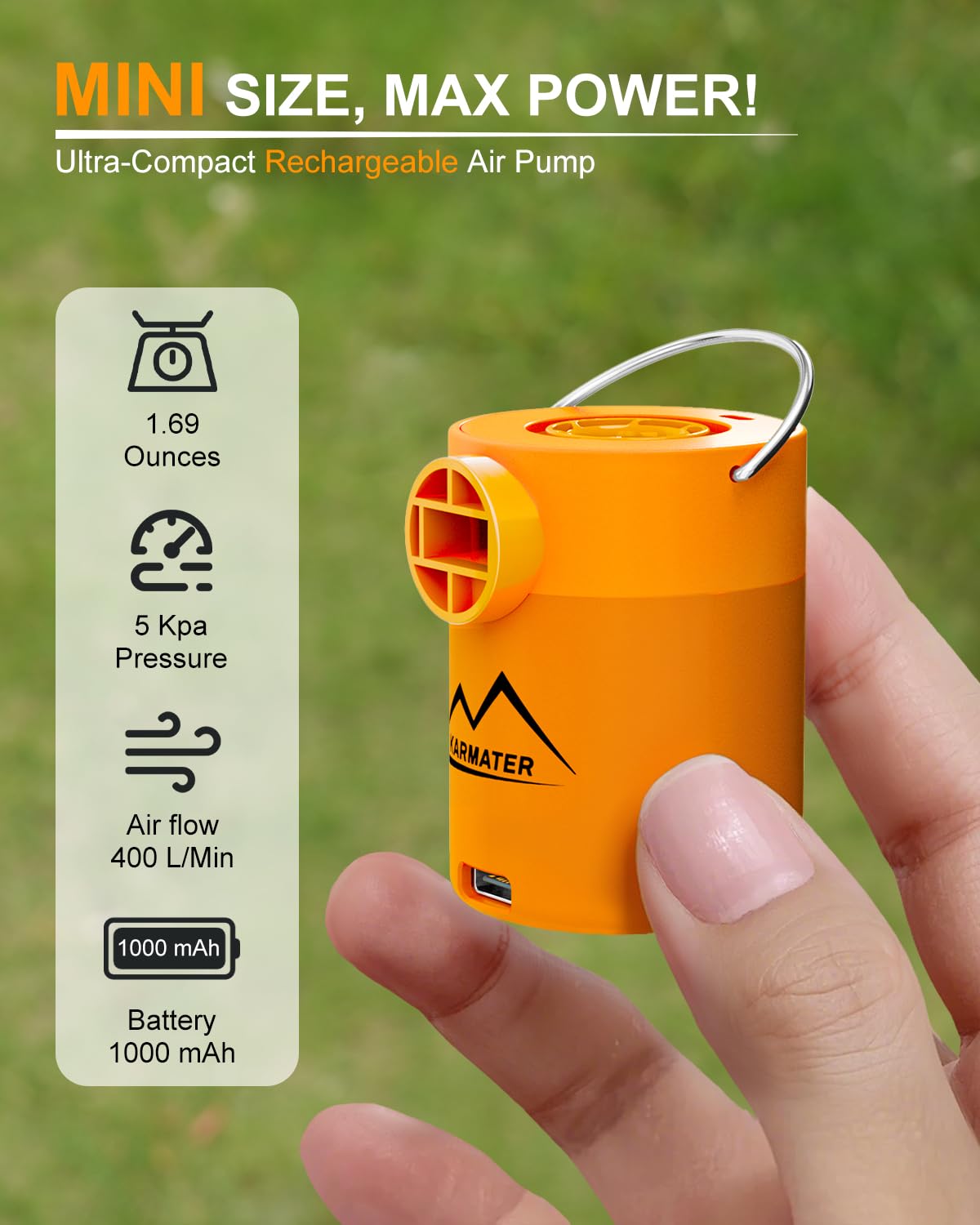 Portable Pool Inflatable Air Pump - 5kPa Upgrade Electric Camping Travel Vacuum Mini Inflator Pump for Inflatables - Battery Mattress Bed Small Float Pump - Tiny Rechargeable Pumps for Storage Bags