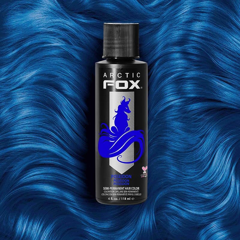 Arctic Fox Semi-Permanent Hair Dye, Vegan & Cruelty-Free, Vibrant Blue Color, Ammonia-Free, Peroxide-Free, Conditioning Formula, Poseidon, 4 Fl Oz (Pack of 2)