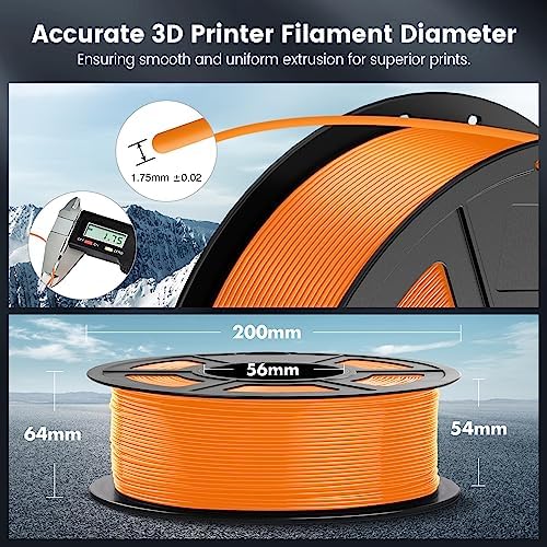 SUNLU PLA 3D Printer Filament PLA Filament 1.75mm, Neatly Wound 3D Printing Filament 1.75mm, Dimensional Accuracy +/- 0.02 mm, Fit Most FDM 3D Printers, 1kg Spool (2.2lbs), Orange