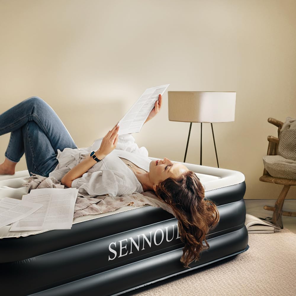 SENNOUL Air Mattress with Built in Pump - Upgraded Twin Blow Up Mattress, 2 Mins Quick Self Inflatable with Double Air Chamber,16"/550lbs Max, Strong Support, for Camping,Home,Guests,Portable Travel