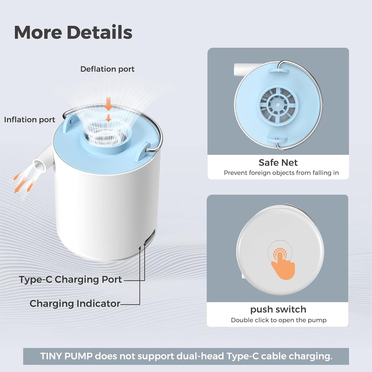 FLEXTAILGEAR Tiny Pump Portable Air Pump Ultra-Mini Air Pump with 1300mAh Battery USB Rechargeable to Inflate Deflate for Pool Floats Air Bed Air Mattress Swimming Ring Vacuum Storage Bags (Orange)