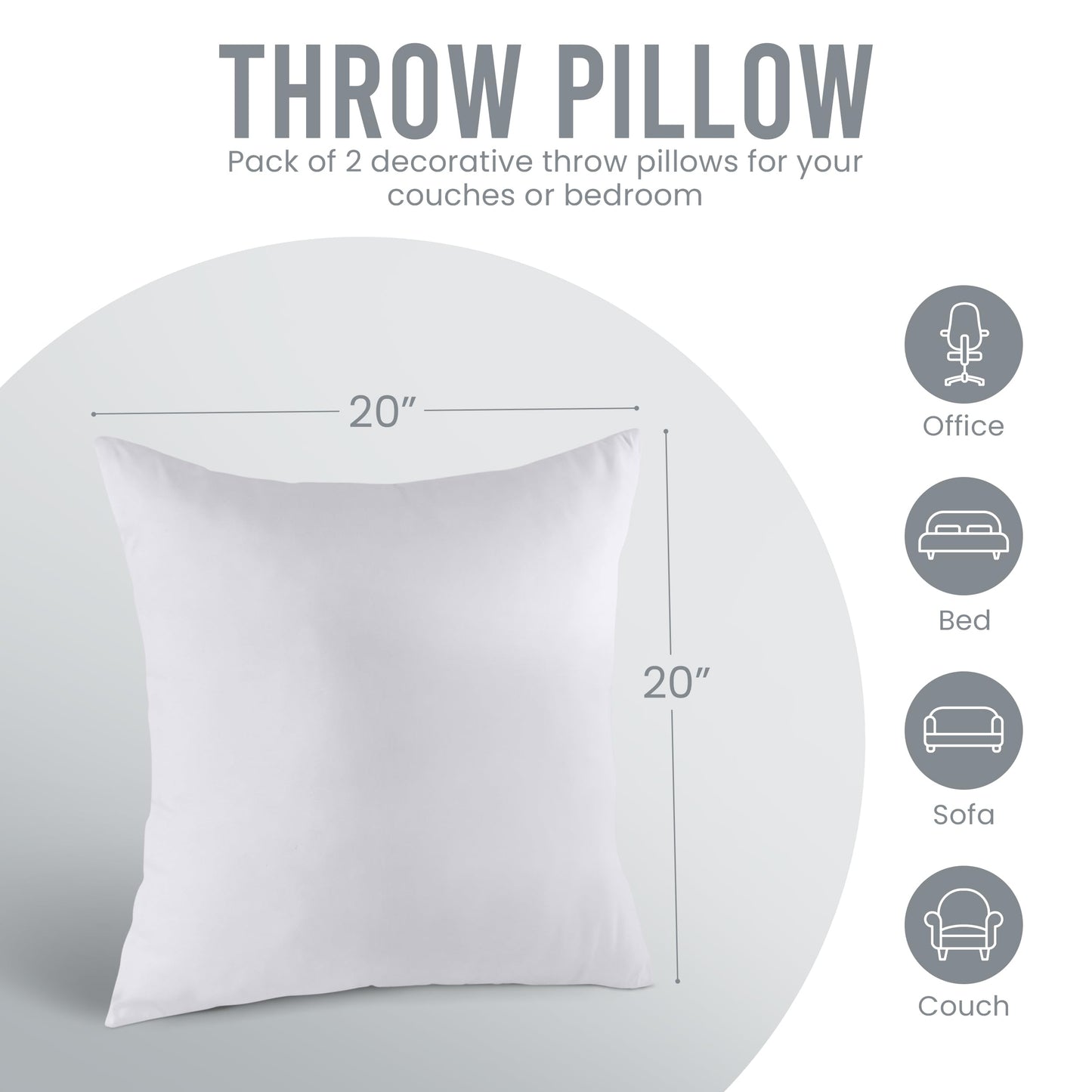 Utopia Bedding Throw Pillows Insert (Pack of 2, White) - 20 x 20 Inches Bed and Couch Pillows - Indoor Decorative Pillow