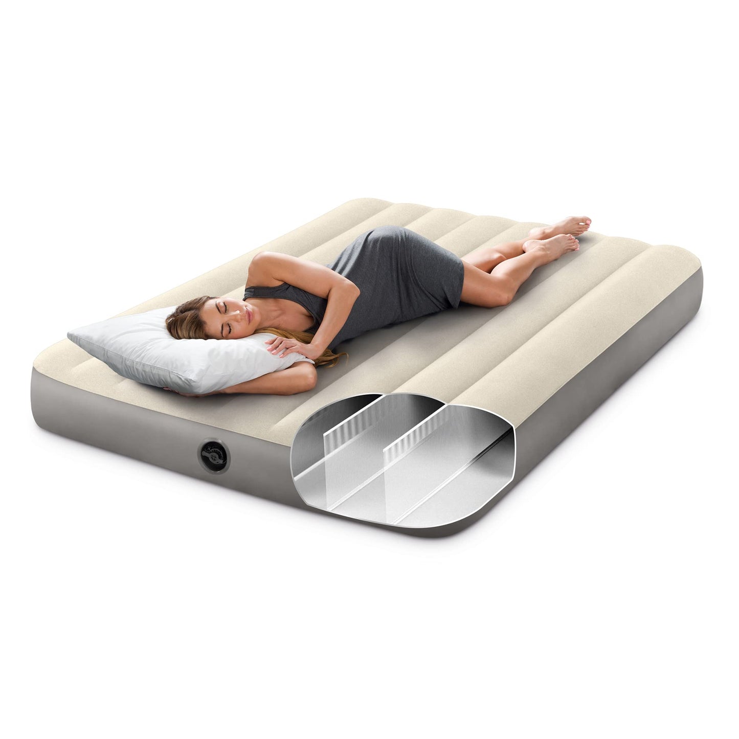 Intex 64102E Dura-Beam Standard Single-High Air Mattress: Fiber-Tech – Full Size – 10in Bed Height – 600lb Weight Capacity – Pump Sold Separately