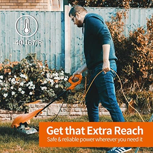 KTMC 25ft 16AWG Outdoor Extension Cord, Indoor/Outdoor 25-Foot SJTW 16/3 Gauge Extension Cable with Durable Weatherproof PVC Vinyl Jacket, 3-Prong Grounded Plug, ETL Certified 13A 1625W, Orange