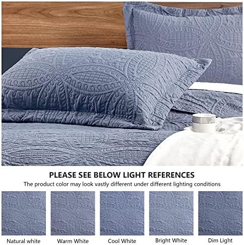 Love's cabin Quilts for Queen Bed Blue Bedspreads - Soft Bed Summer Lightweight Bedspread Comforter - Modern Style Coin Pattern Coverlet for All Season - 3 Pieces (1 Quilt, 2 Pillow Shams)