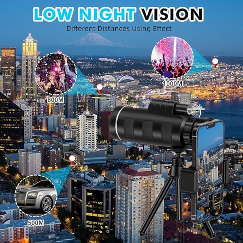 40x60 HD Monocular Telescope with Smartphone Adapter,High Power Portable Telescope for Bird Watching, Hiking, Camping, Travel & Outdoor Adventures