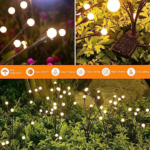 Solar Lights Outdoor(4-Pack, 32 LEDs), ASMAD Solar Garden Lights, Outdoor Decorations, Firefly Light for Patio Decor, Big Bulb, Unique Gifts for Women, Gifts for Grandma