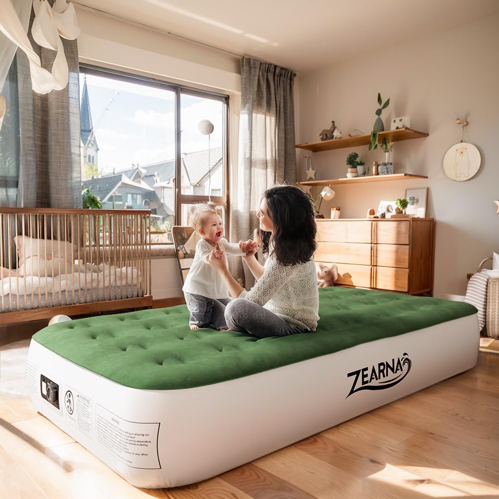 Zearna Air Mattress with Built in Pump - Upgraded Twin Blow Up Mattress, 2 Mins Quick Self Inflatable, 13"/550lbs Max, Strong Support, No Lost Air, for Camping,Home,Guests,Portable Travel