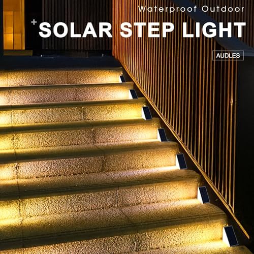 LED Solar Step Lights Waterproof Outdoor Stair Lights, Solar Deck Lights Outdoor Decor IP67 Solar Decoration Lights for Yard, Patio, Garden, Walkways, Front Door, Pathway, Driveway, Porch 6 Pack